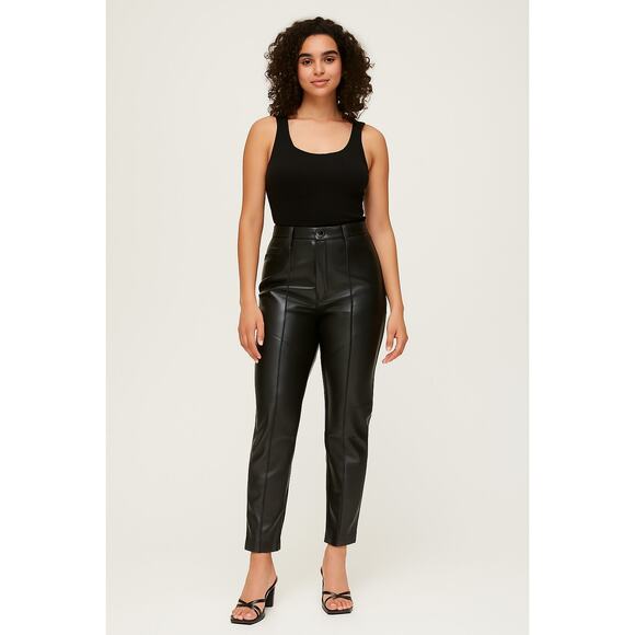 WILFRED PANTS WOMEN’S‎ 8 BLACK VEGAN LEATHER HIGH RISE SLIM LEG TROUSERS - Picture 1 of 10